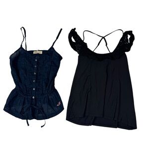 Hollister XS Tank Top Bundle – Navy Button Front & Black Lace Detail